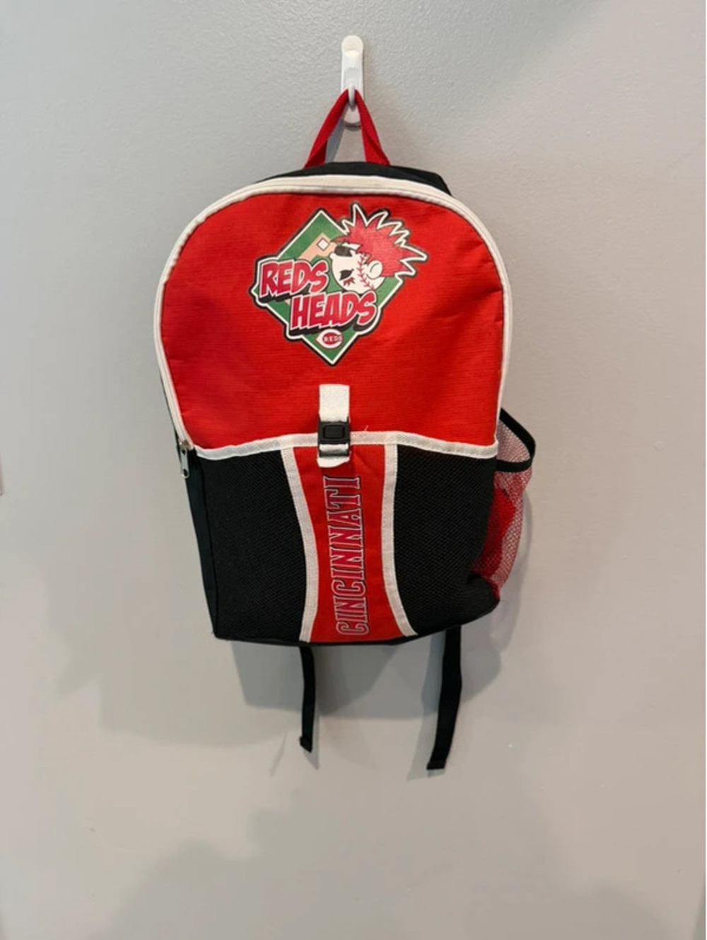 Cincinnati Reds Heads Youth Backpack Red Black Baseball School Bag